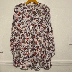 Umgee White Floral Blouse with Red and Purple Accents size S